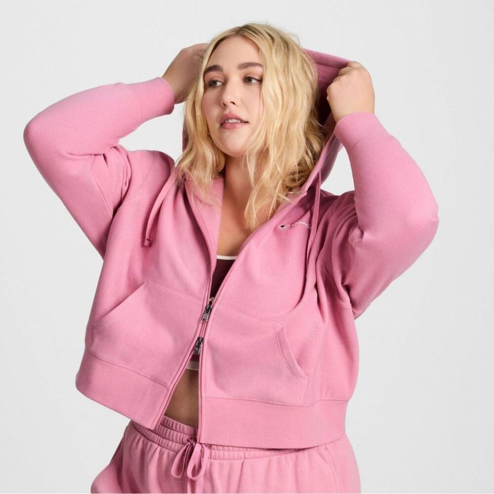 Champion Women's Cropped Fleece Zip-Up Sweatshirt - Pink S